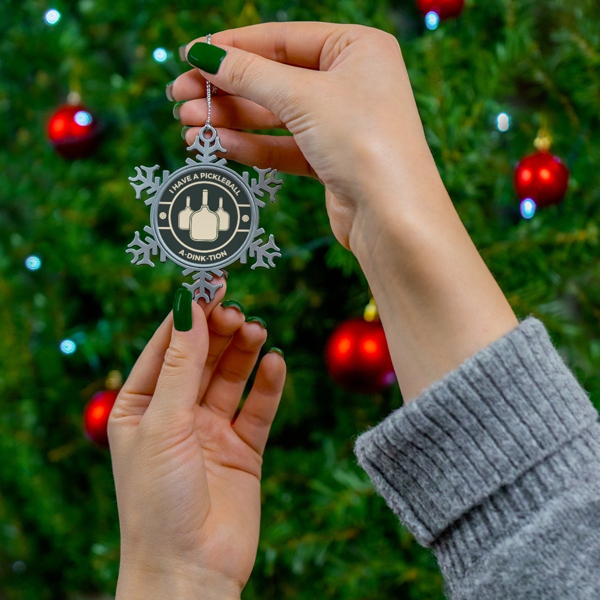 I Have a Pickleball Adinktion Christmas Ornament | Best Pickle Ball Holiday Decor and Gifts | Punny Pewter Snowflake Ornament