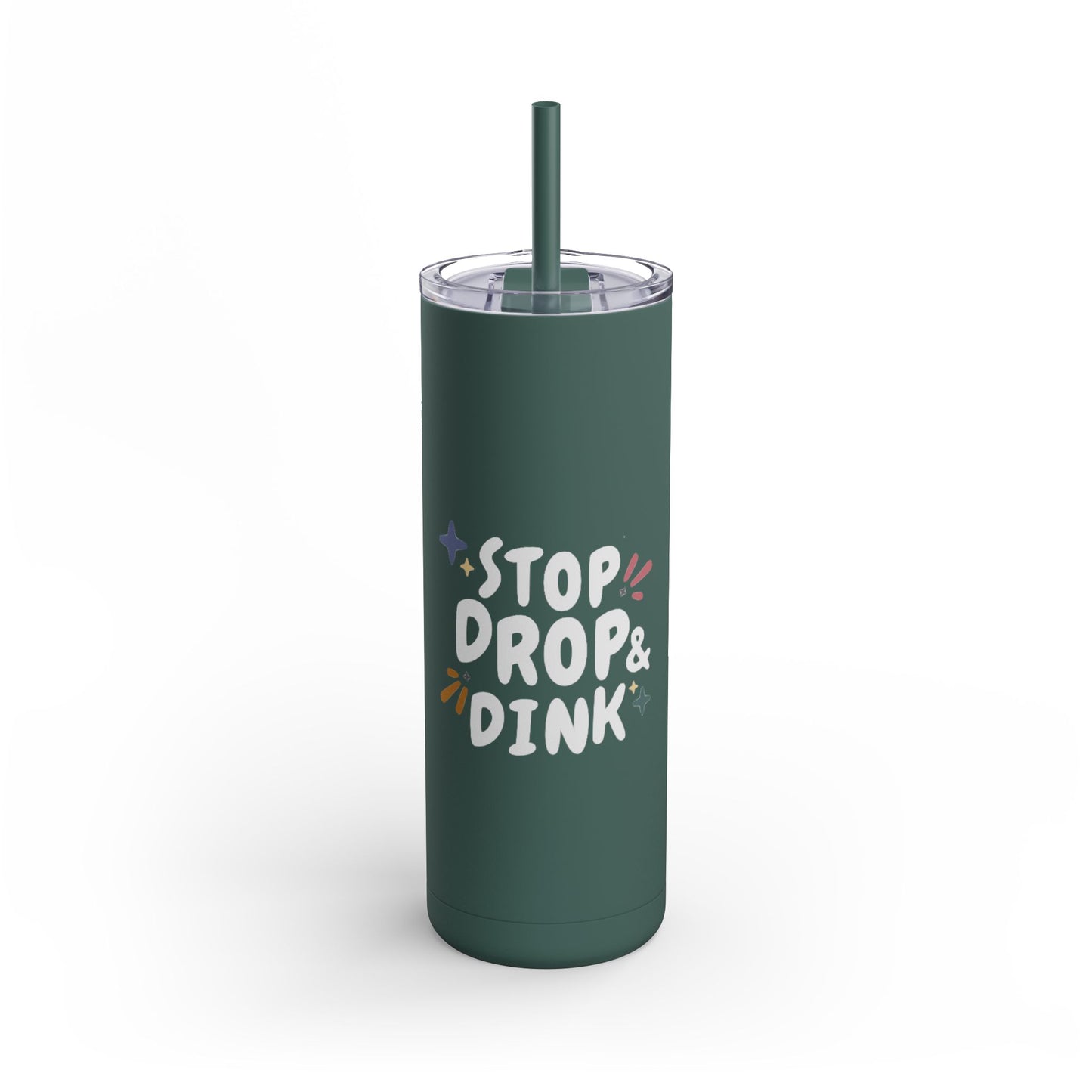 Stop, Drop and Dink Skinny Matte Tumbler | Pickleball Water Bottle (20oz)