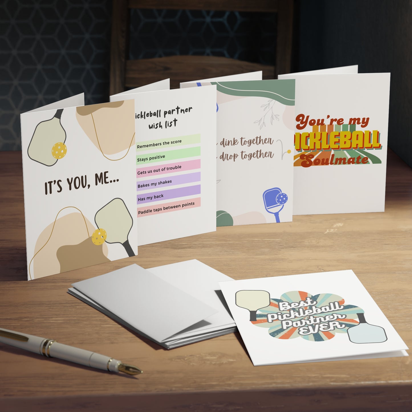 Best Pickleball Partner Greeting Card Variety Bundle Set (Pack of 5)