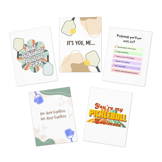 Best Pickleball Partner Greeting Card Variety Bundle Set (Pack of 5)