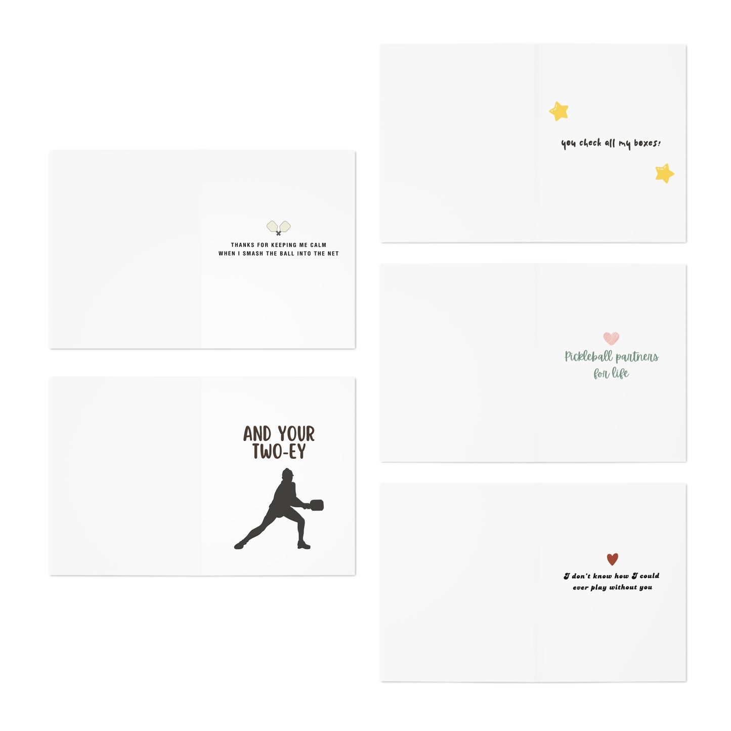 Best Pickleball Partner Greeting Card Variety Bundle Set (Pack of 5)