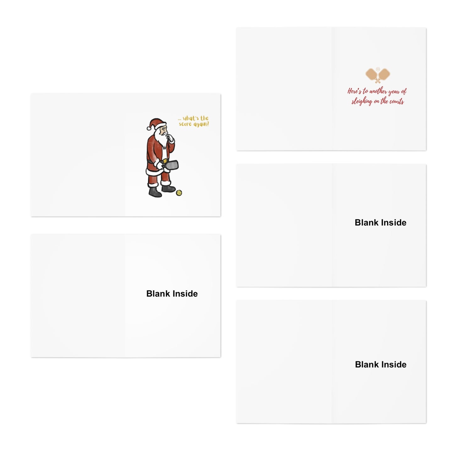 Merry Christmas Pickleball Greeting Cards Bundle Set (Pack of 5)