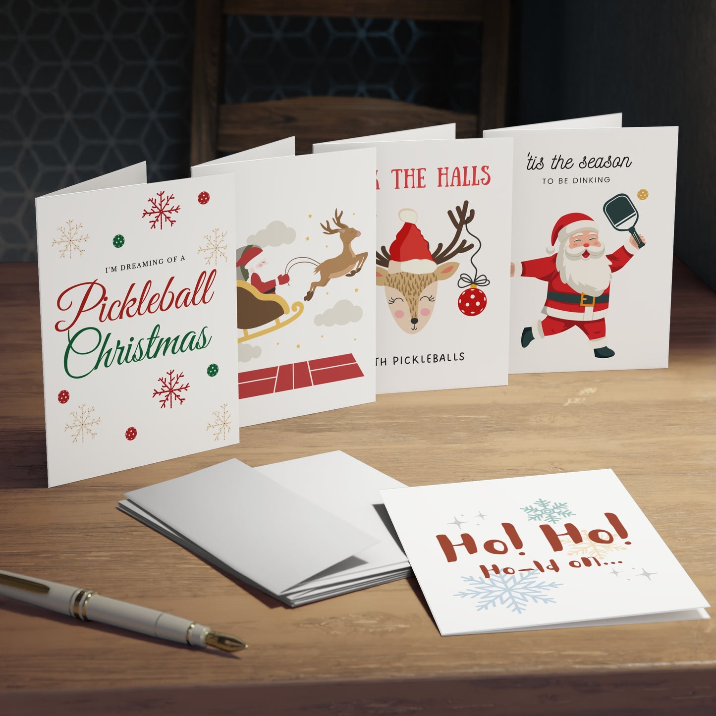 Merry Christmas Pickleball Greeting Cards Bundle Set (Pack of 5)