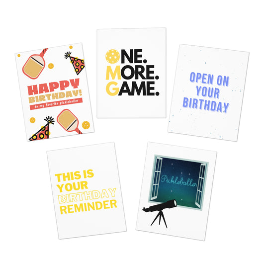 Happy Birthday Pickleball Greeting Card Bundle (Pack of 5)