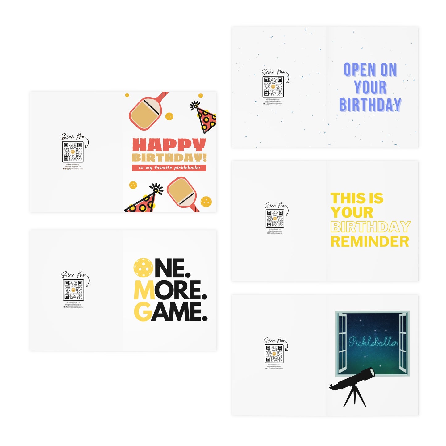 Happy Birthday Pickleball Greeting Card Bundle (Pack of 5)