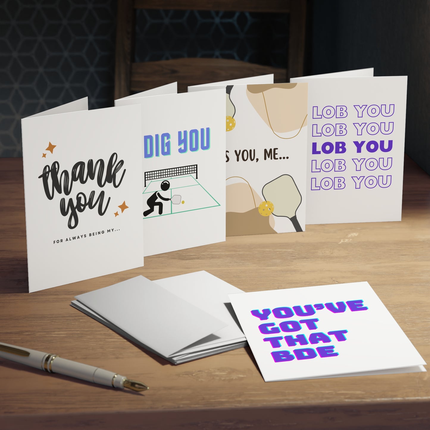 Punny Pickleball Greeting Card Bundle Set (Pack of 5)