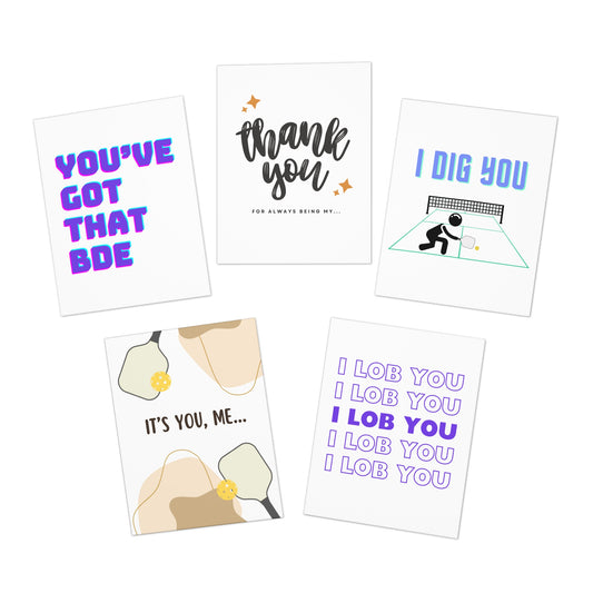 Punny Pickleball Greeting Card Bundle Set (Pack of 5)