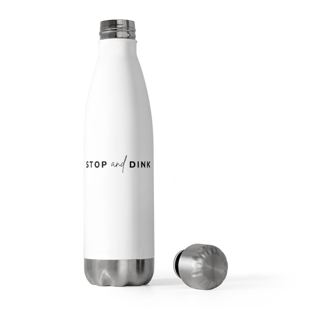 Stop and Dink Pickleball Water Bottle | White 20oz Insulated Sports Water Bottle | Best Pickleball Gifts