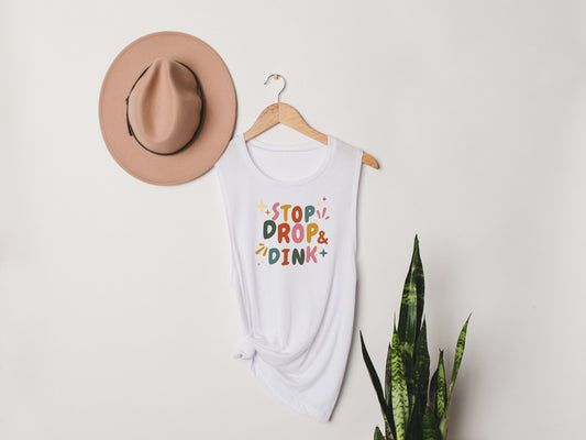 Stop, Drop & Dink Pickleball Tank Top | Pickleball Tees | Women's Flowy Scoop Muscle Tank | Best Pickleball Gifts