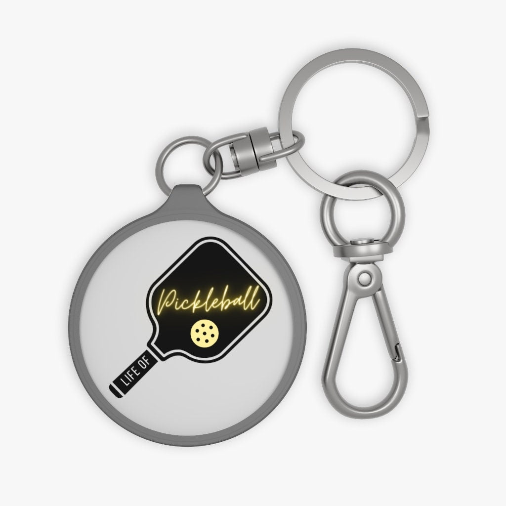 Life of Pickleball Keychain | Cute Pickleball Gifts | Gray Round Keyring Tag for Keys | Pickleball Accessories