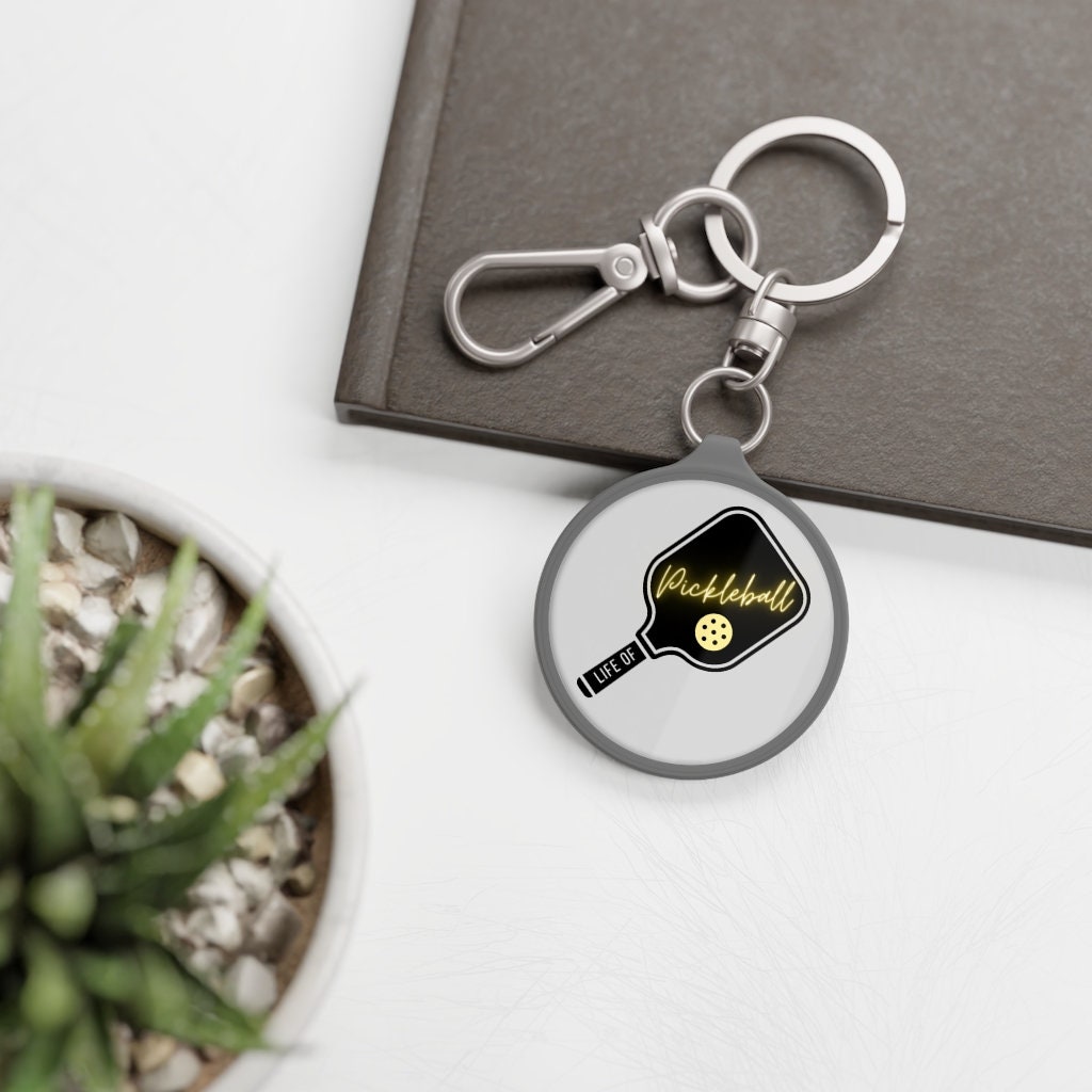 Life of Pickleball Keychain | Cute Pickleball Gifts | Gray Round Keyring Tag for Keys | Pickleball Accessories