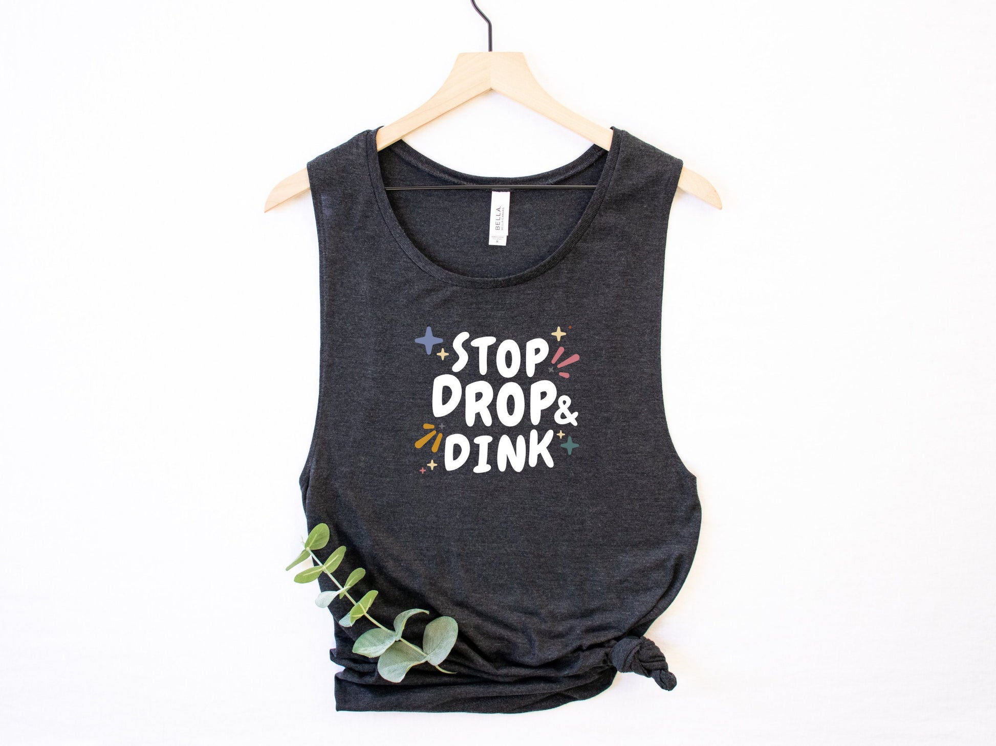 Stop, Drop, and Dink Pickleball Tank Top | Pickleball Tees | Women's Flowy Scoop Muscle Tank | Best Pickleball Gifts | Ladies Athletic Shirt
