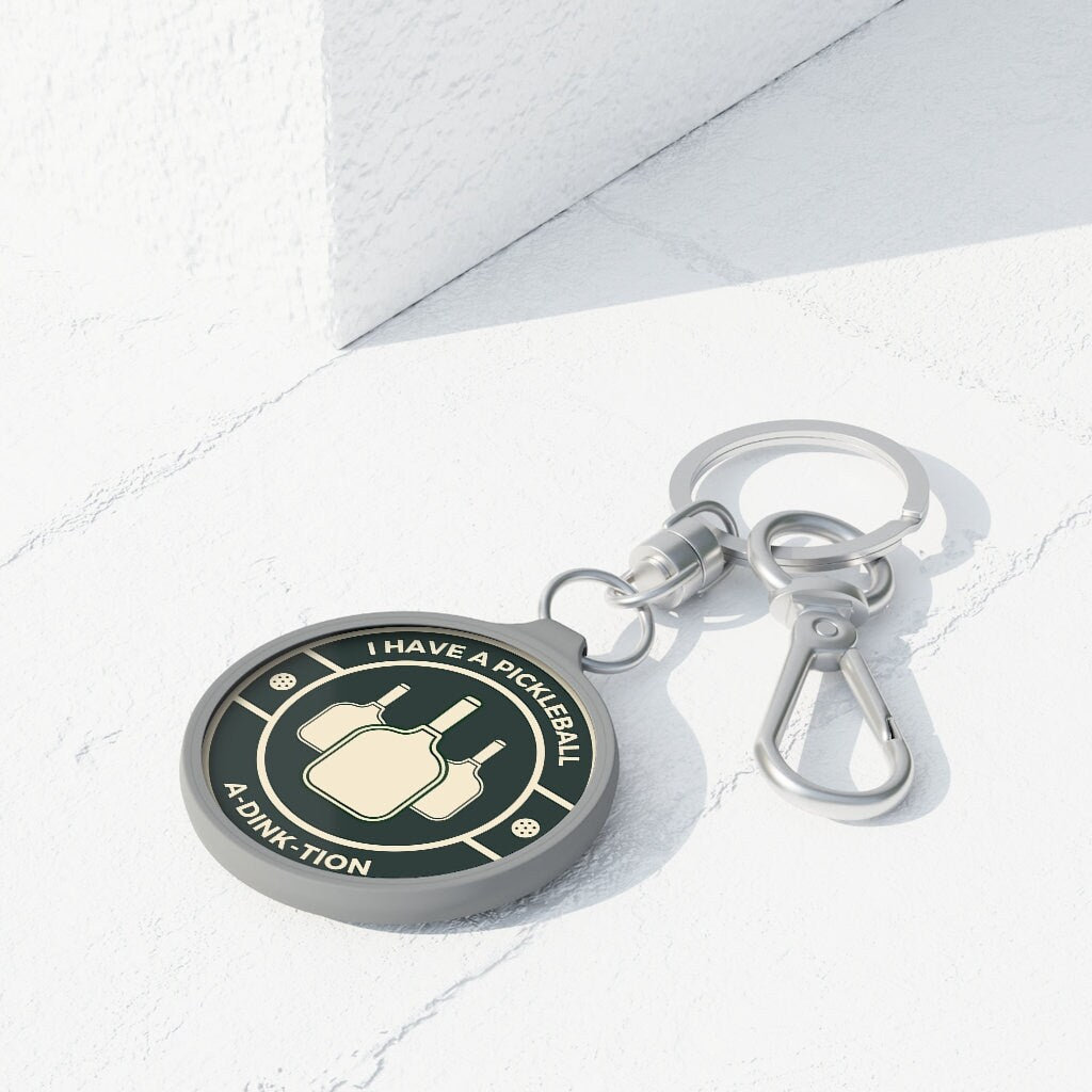 I Have a Pickleball A-dink-tion Pickleball Keychain | Cute Punny Pickleball Gifts | Gray Round Keyring Tag for Keys | Pickleball Accessories