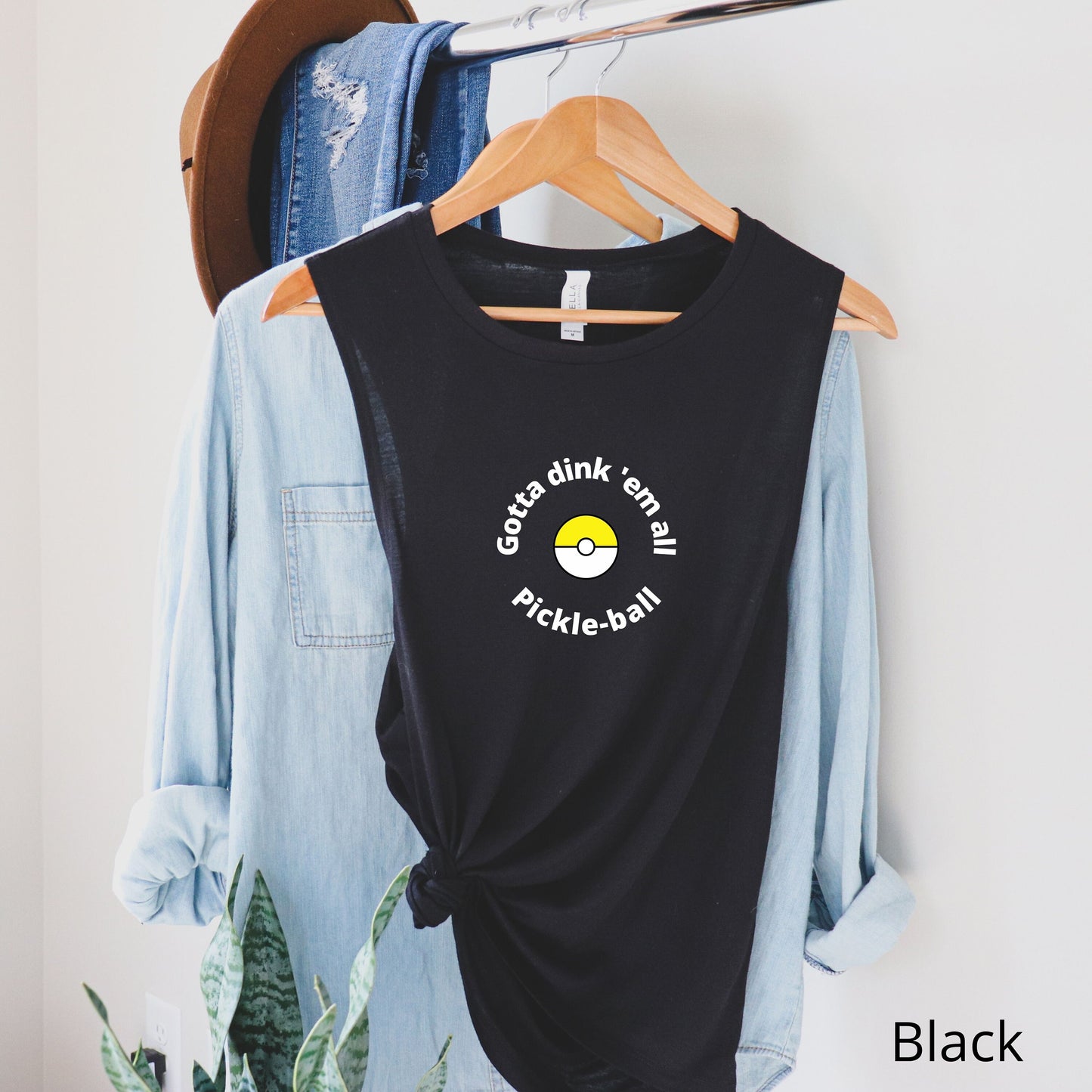 Gotta Dink 'Em All Pickle-ball Tank Top | Pokemon Gotta Catch Them All Punny Tank | Funny Pickle ball Tees | Women's Flowy Scoop Muscle Tank