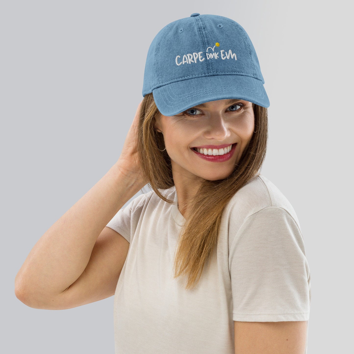 Carpe Dink Em Pickleball Denim Hat | Punny Pickleball Cap | Modern Pickleball Hat | Best Pickleball Gifts | Pickleball Apparel
