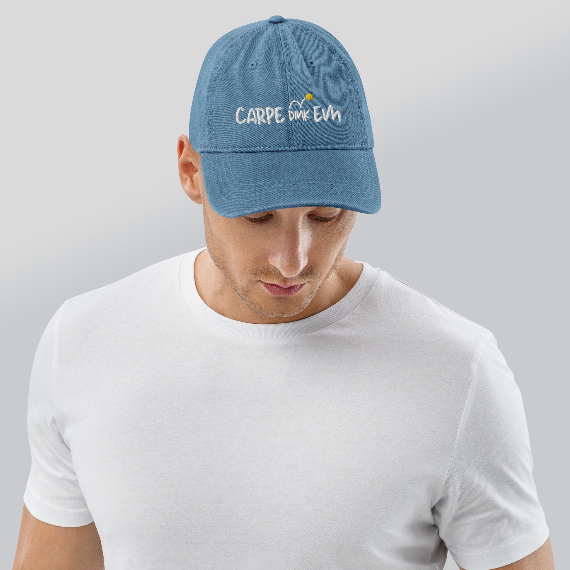 Carpe Dink Em Pickleball Denim Hat | Punny Pickleball Cap | Modern Pickleball Hat | Best Pickleball Gifts | Pickleball Apparel