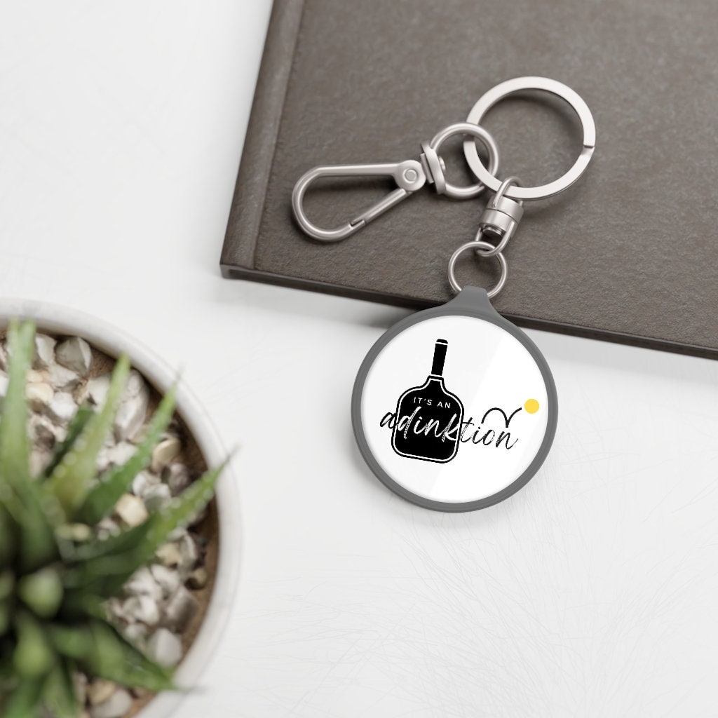 It's an Adinktion Pickleball Keychain | Cute Punny Pickle ball Gifts | Modern Gray Round Keyring Tag for Keys | Best Pickleball Accessories