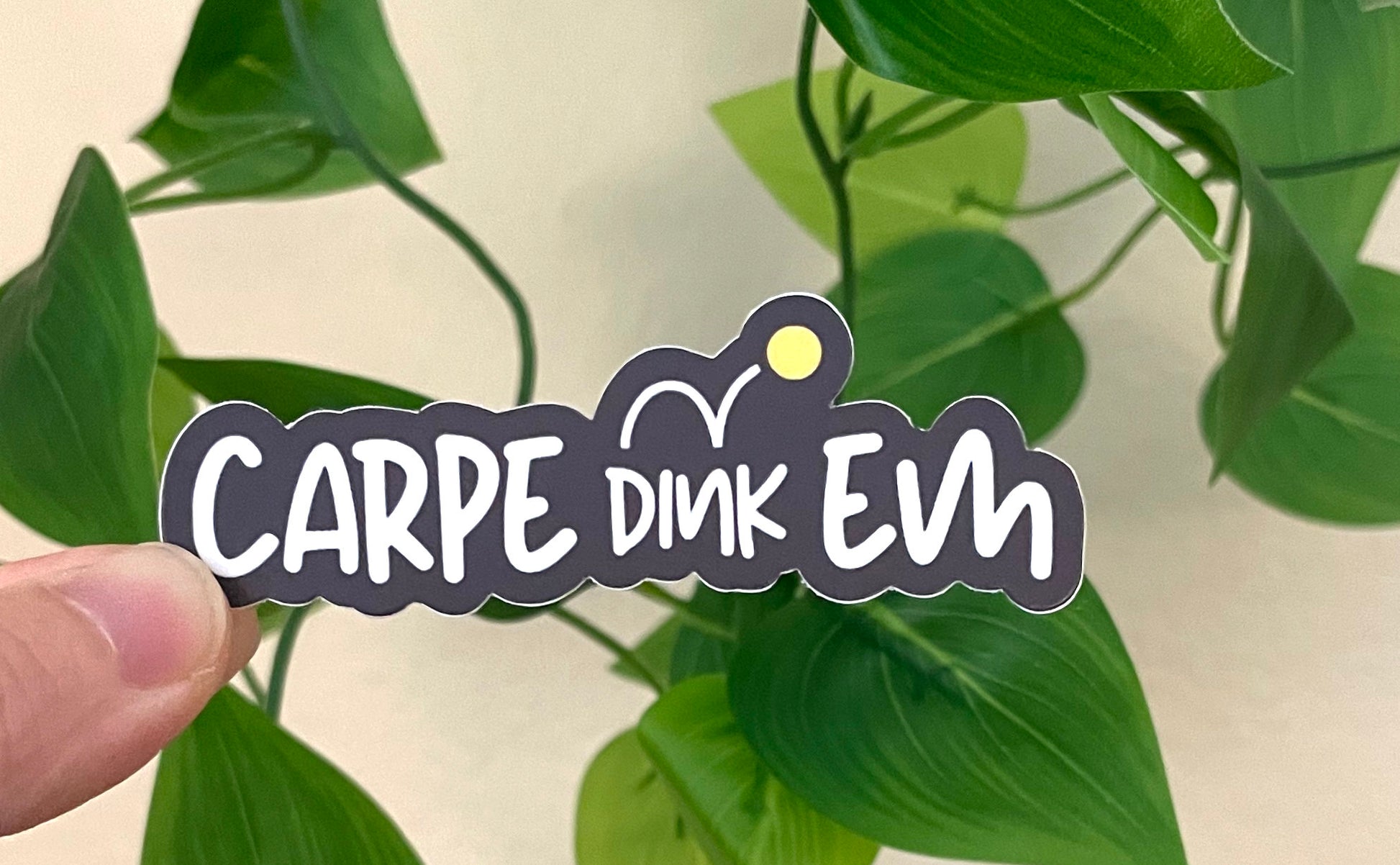 Carpe Dink-Em Die-cut Pickleball Sticker | Punny Vinyl Pickleball Stickers | Waterproof Adhesive Pickleball Sticker | Best Pickleball Gifts