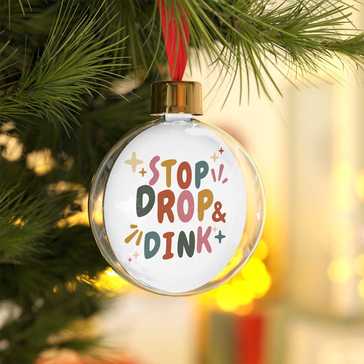 Stop Drop and Dink Pickleball Ornament for Christmas | Pickle Ball Holiday Gifts | Christmas Baubles | Xmas Decorations for Pickle
