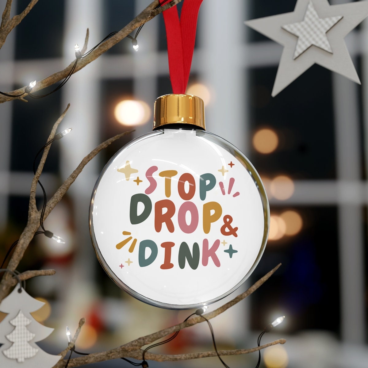 Stop Drop and Dink Pickleball Ornament for Christmas | Pickle Ball Holiday Gifts | Christmas Baubles | Xmas Decorations for Pickle