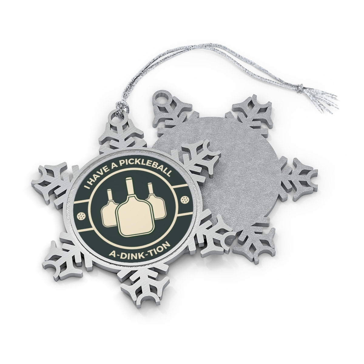 I Have a Pickleball Adinktion Christmas Ornament | Best Pickle Ball Holiday Decor and Gifts | Punny Pewter Snowflake Ornament