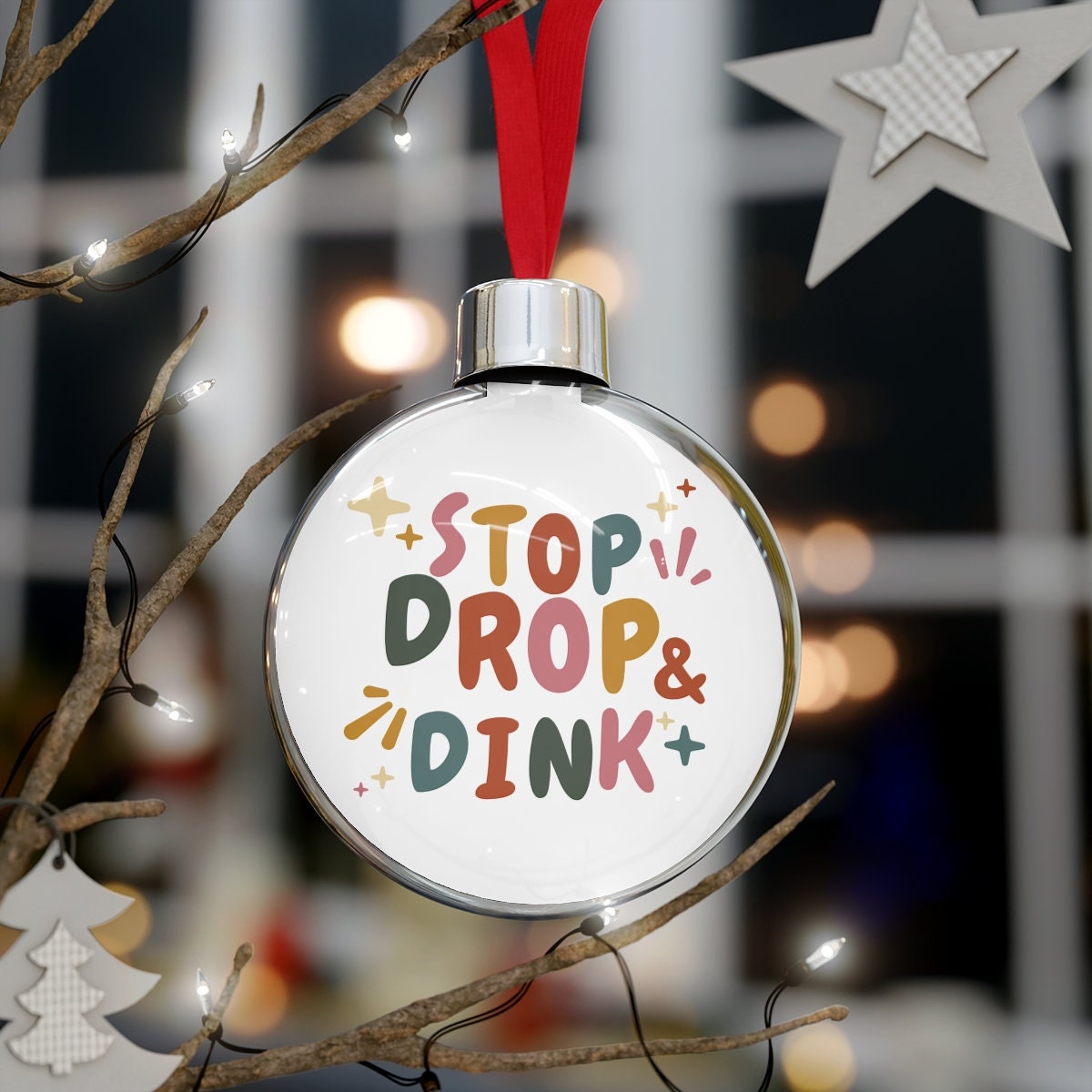 Stop Drop and Dink Pickleball Ornament for Christmas | Pickle Ball Holiday Gifts | Christmas Baubles | Xmas Decorations for Pickle