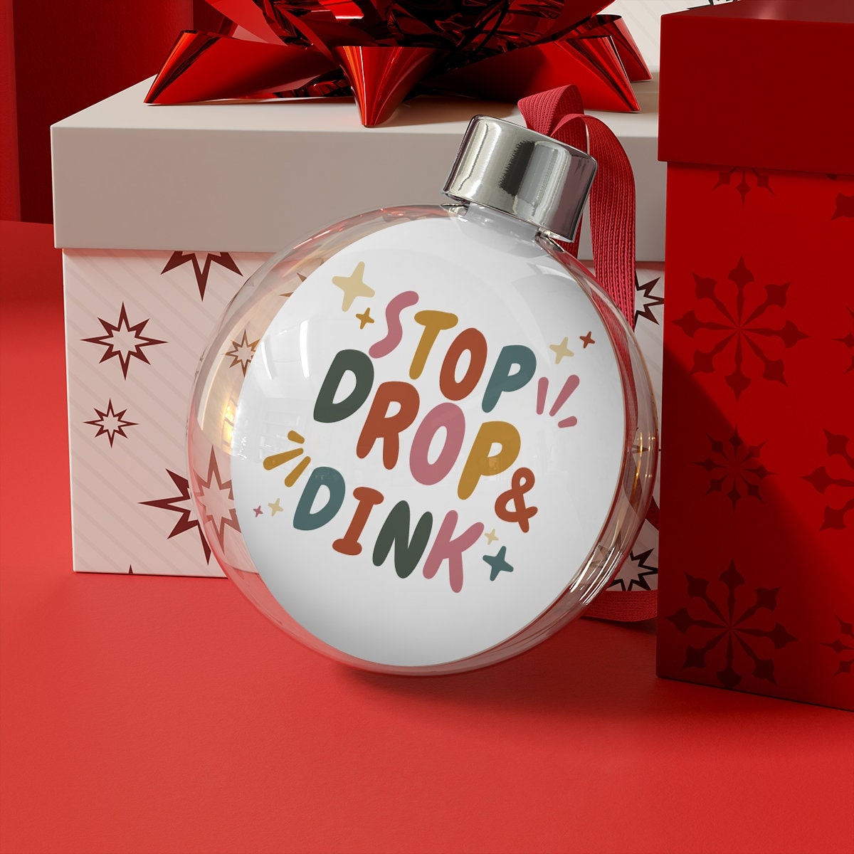 Stop Drop and Dink Pickleball Ornament for Christmas | Pickle Ball Holiday Gifts | Christmas Baubles | Xmas Decorations for Pickle