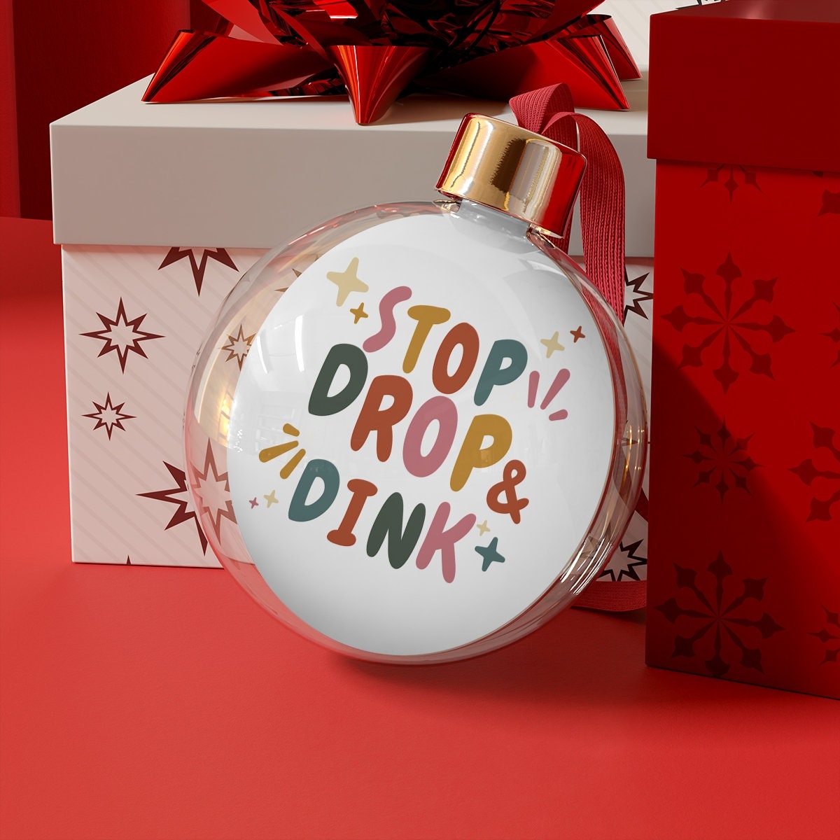 Stop Drop and Dink Pickleball Ornament for Christmas | Pickle Ball Holiday Gifts | Christmas Baubles | Xmas Decorations for Pickle