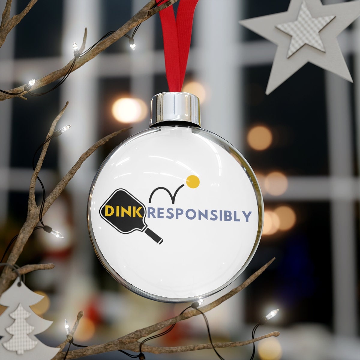 Dink Responsibly Pickleball Ornament for Christmas | Pickle Ball Holiday Gifts | Christmas Baubles | Xmas Decorations for Pickle